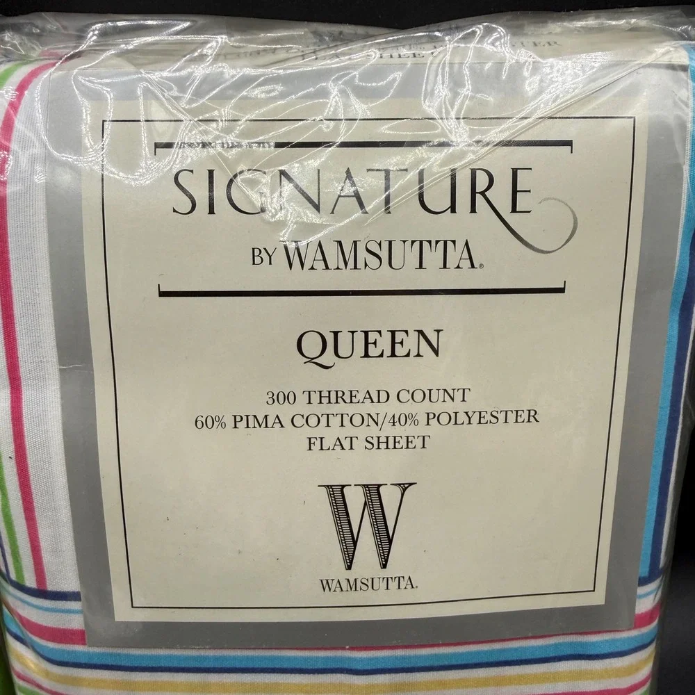 Vintage Wamsutta Sheet Set Queen Rainbow Stripe Pima Cotton Blend NOS Verve